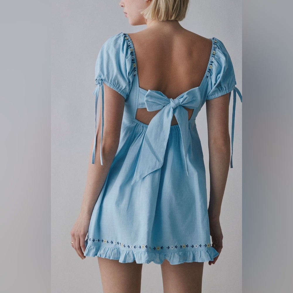 Kimchi Blue Marcella embroidered tie-back babydoll mini dress